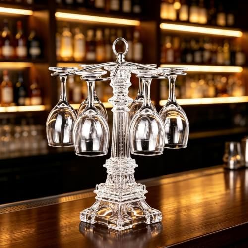 XINDAM 6 Hook Design Tabletop Glass Eiffel Tower Stemware Rack/Rotate 6 Wine Glass Storage Holder Stand Air Drying Rack - Image 5