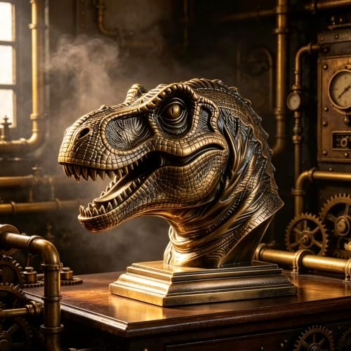XINDAM Resin Tyrannosaurus Rex Dinosaur Head Bust Statue Decorative Home & Office Resin Figurines Home Office Display Craft Living Room Decor Ornaments for Tabletop Bronze - Image 6