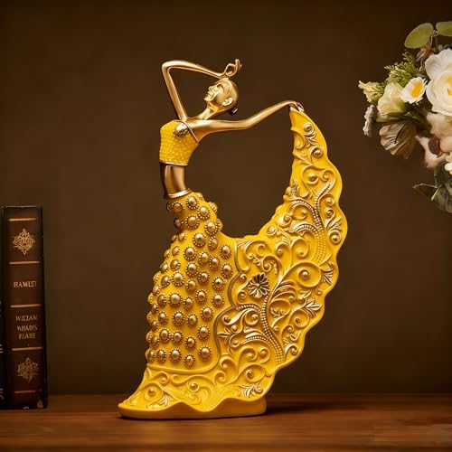 XINDAM Elegant Peacock Art Figurine Dancer Statue Decorative Home & Office Figurines Home Office Display Craft Living Room Decor Ornaments for Tabletop Yellow and Gold - Image 2