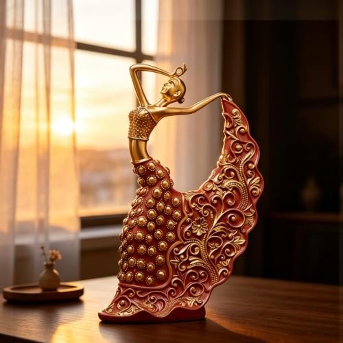 XINDAM Elegant Peacock Art Figurine Dancer Statue Decorative Home & Office Figurines Home Office Display Craft Living Room Decor Ornaments for Tabletop Red and Gold - Image 3