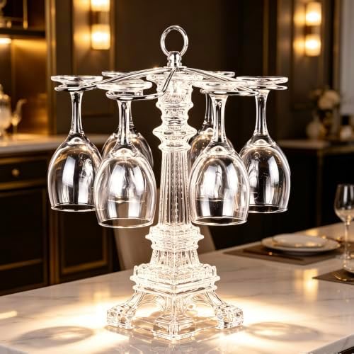 XINDAM 6 Hook Design Tabletop Glass Eiffel Tower Stemware Rack/Rotate 6 Wine Glass Storage Holder Stand Air Drying Rack - Image 3