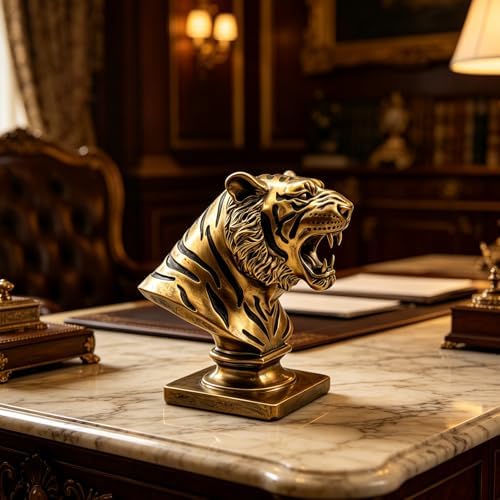 XINDAM 9.6 INCH Tiger Bust Statue Tigers Head Figurine Decorative Home & Office Figurines Home Office Display Craft Living Room Decor Ornaments for Tabletop Gold - Image 5