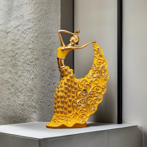 XINDAM Elegant Peacock Art Figurine Dancer Statue Decorative Home & Office Figurines Home Office Display Craft Living Room Decor Ornaments for Tabletop Yellow and Gold - Image 7