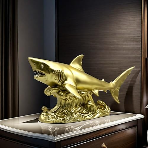 XINDAM Shark Figurine Gold Statue Decorative Home & Office Resin Figurines Home Office Display Craft Living Room Decor Ornaments for Tabletop - Image 4