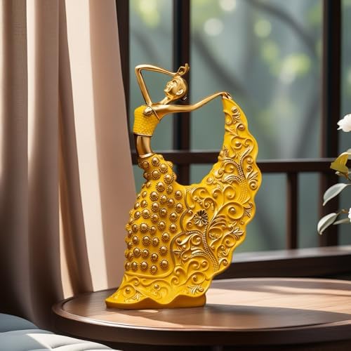 XINDAM Elegant Peacock Art Figurine Dancer Statue Decorative Home & Office Figurines Home Office Display Craft Living Room Decor Ornaments for Tabletop Yellow and Gold - Image 4