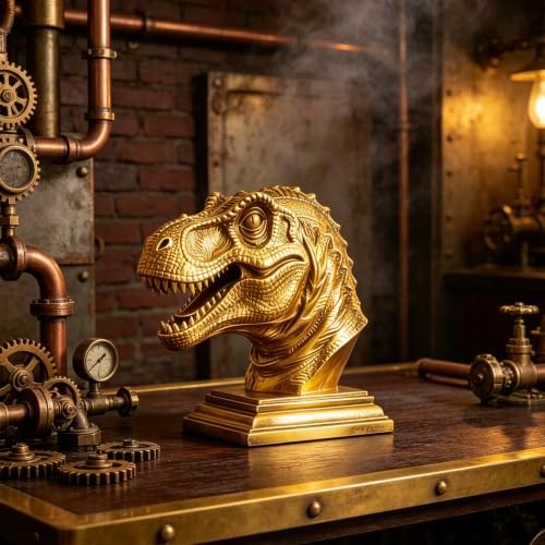 XINDAM Resin Tyrannosaurus Rex Dinosaur Head Bust Statue Decorative Home & Office Resin Figurines Home Office Display Craft Living Room Decor Ornaments for Tabletop Gold - Image 3