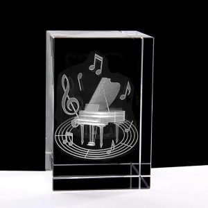 XINDAM 3D Piano Paperweight Laser Etched in Crystal Glass Cube for Graduation Christmas Birthday Valentine's Day