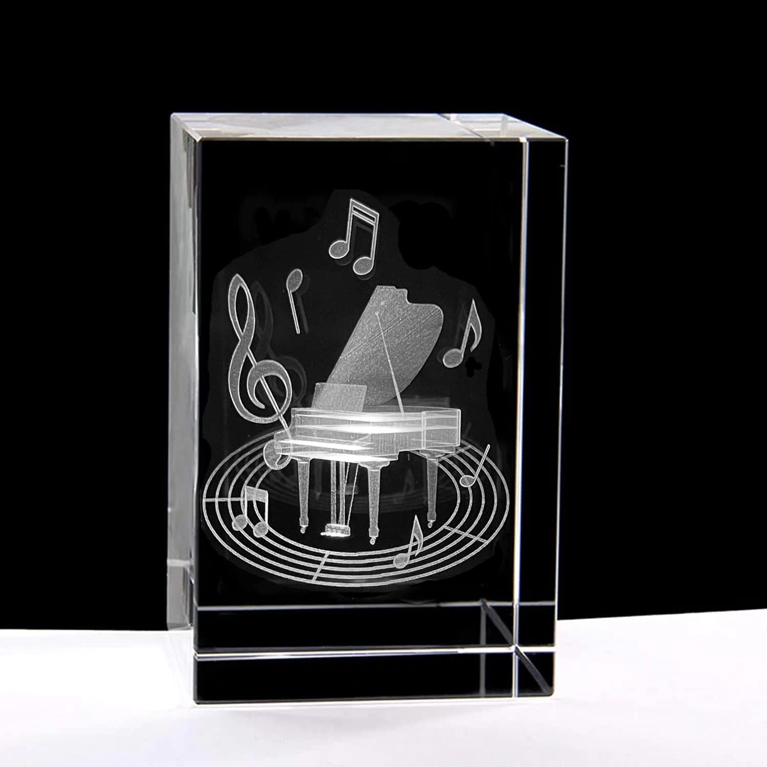 XINDAM 3D Piano Paperweight Laser Etched in Crystal Glass Cube for Graduation Christmas Birthday Valentine's Day