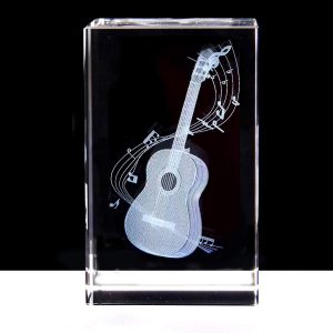 3D Guitar Paperweight Laser Etched in Crystal Glass Cube For Graduation Christmas Birthday Valentine's day
