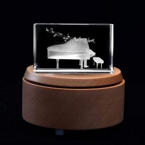 XINDAM 3D Piano Paperweight Laser Etched in Crystal Glass Cube for Graduation Christmas Birthday Valentine's Day (Included LED Base)