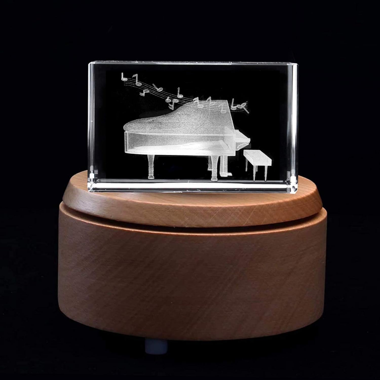 XINDAM 3D Piano Paperweight Laser Etched in Crystal Glass Cube for Graduation Christmas Birthday Valentine's Day (Included LED Base)