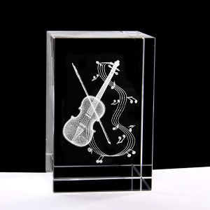 XINDAM 3D Violin Paperweight Laser Etched in Crystal Glass Cube Music Graduation Christmas Birthday Valentine's Day