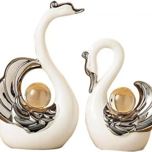XINDAM A Pair of Swan Figurines Swans Statue with Crystal Ball Model Home Office Display Decorative Craft Living Room Decor (White)