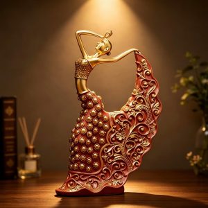 XINDAM Elegant Peacock Art Figurine Dancer Statue Decorative Home & Office Figurines Home Office Display Craft Living Room Decor Ornaments for Tabletop Red and Gold