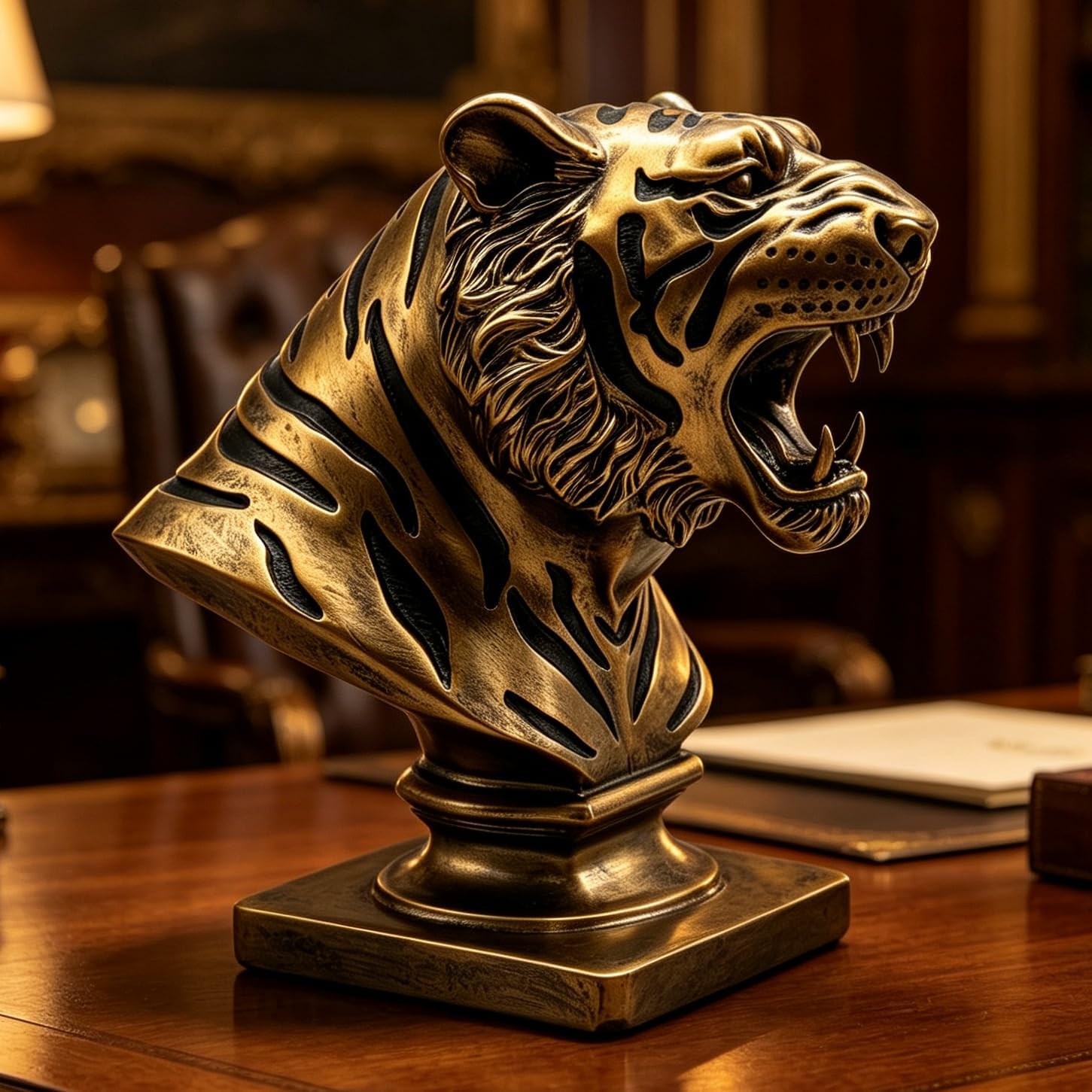 XINDAM 9.6 INCH Tiger Bust Statue Tigers Head Figurine Decorative Home & Office Figurines Home Office Display Craft Living Room Decor Ornaments for Tabletop Bronze