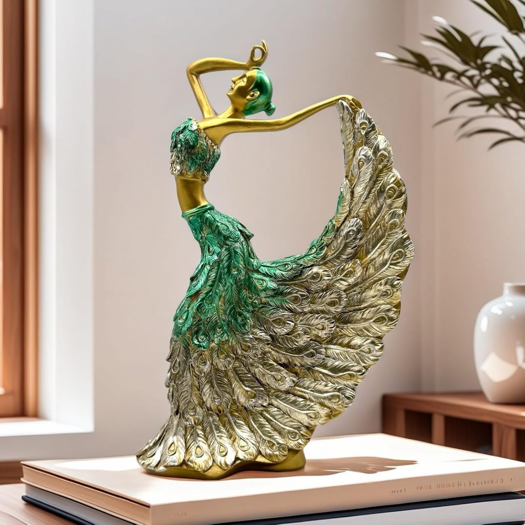 XINDAM Elegant Peacock Art Figurine Dancer Statue Decorative Home & Office Figurines Home Office Display Craft Living Room Decor Ornaments for Tabletop