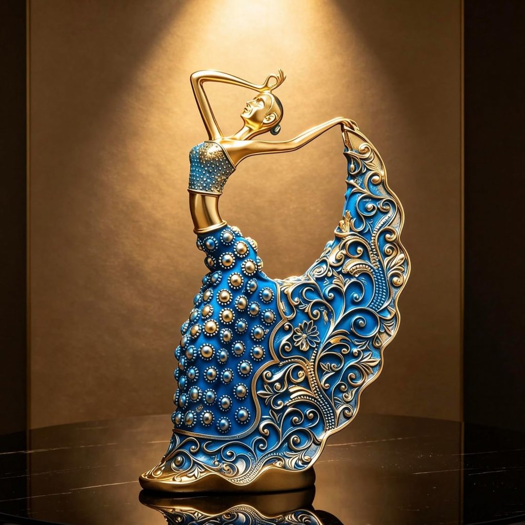 XINDAM Elegant Peacock Art Figurine Dancer Statue Decorative Home & Office Figurines Home Office Display Craft Living Room Decor Ornaments for Tabletop Blue and Gold