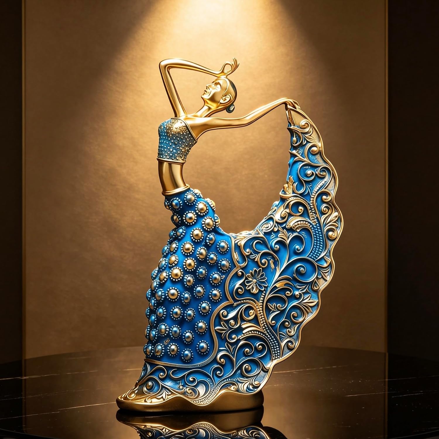 XINDAM Elegant Peacock Art Figurine Dancer Statue Decorative Home & Office Figurines Home Office Display Craft Living Room Decor Ornaments for Tabletop Blue and Gold