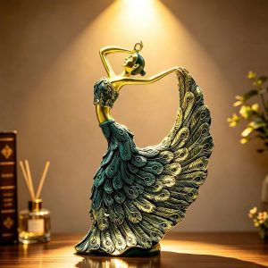 XINDAM Elegant Peacock Art Figurine Dancer Statue Decorative Home & Office Figurines Home Office Display Craft Living Room Decor Ornaments for Tabletop