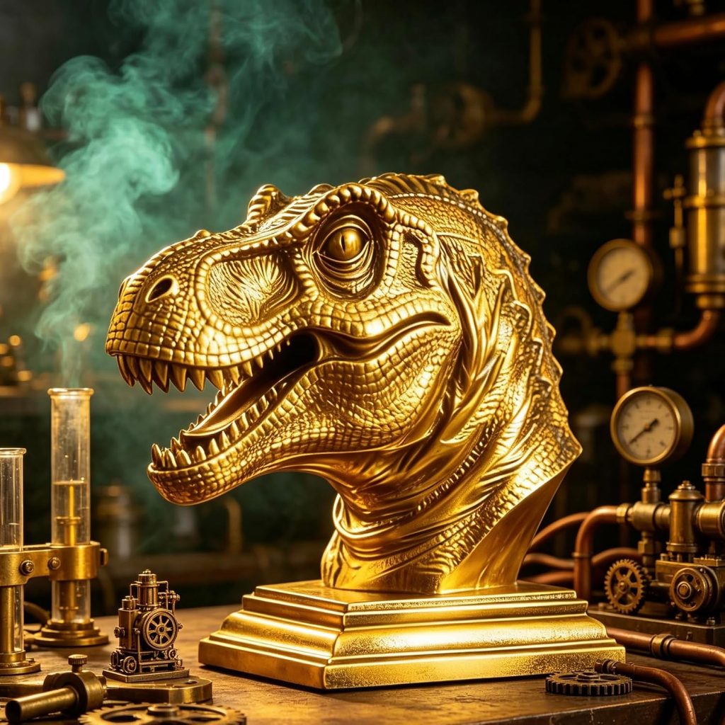 XINDAM Resin Tyrannosaurus Rex Dinosaur Head Bust Statue Decorative Home & Office Resin Figurines Home Office Display Craft Living Room Decor Ornaments for Tabletop Gold