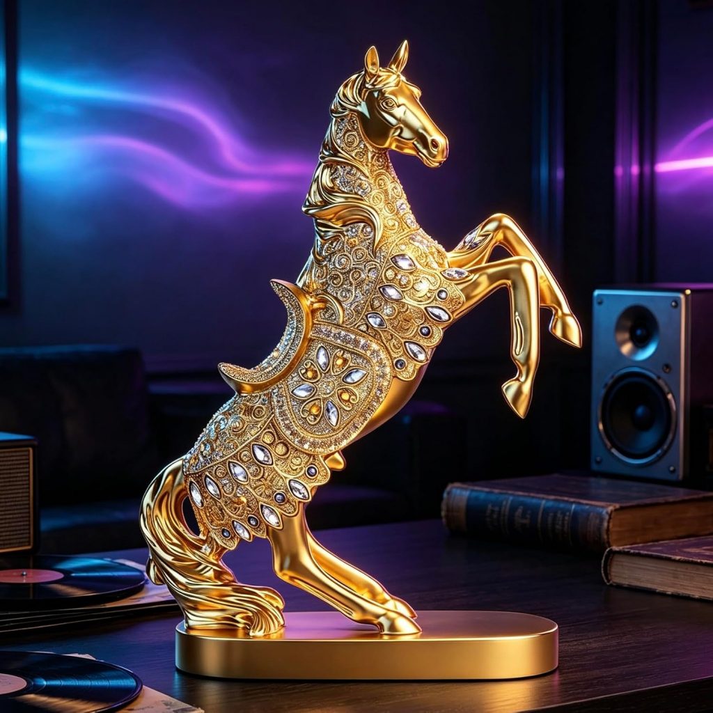 XINDAM Gold Horse Standing Figurine Creative Statue Decorative Home & Office Figurines Home Office Display Craft Living Room Decor Ornaments for Tabletop