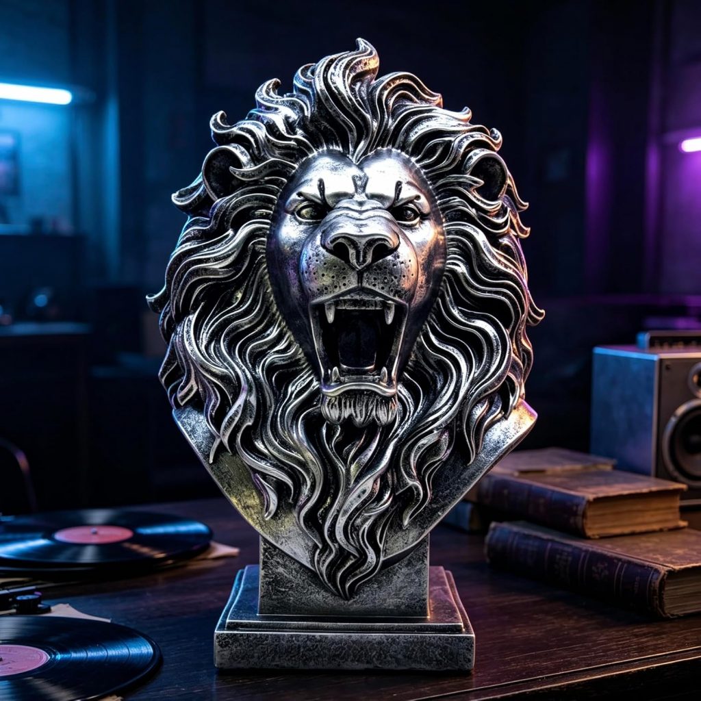 XINDAM 12 INCH Lion Bust Statue Lions Head Figurine Decorative Home & Office Figurines Home Office Display Craft Living Room Decor Ornaments for Tabletop Vintage Silver