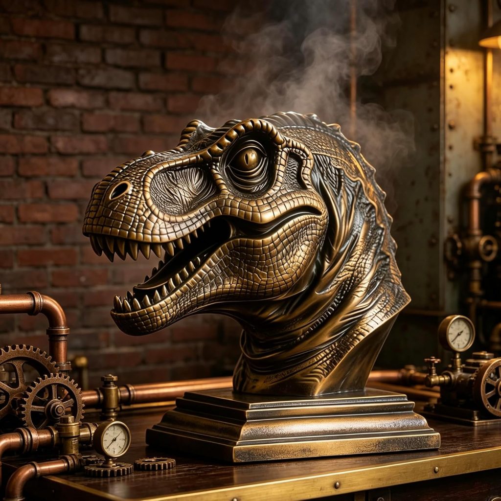 XINDAM Resin Tyrannosaurus Rex Dinosaur Head Bust Statue Decorative Home & Office Resin Figurines Home Office Display Craft Living Room Decor Ornaments for Tabletop Bronze