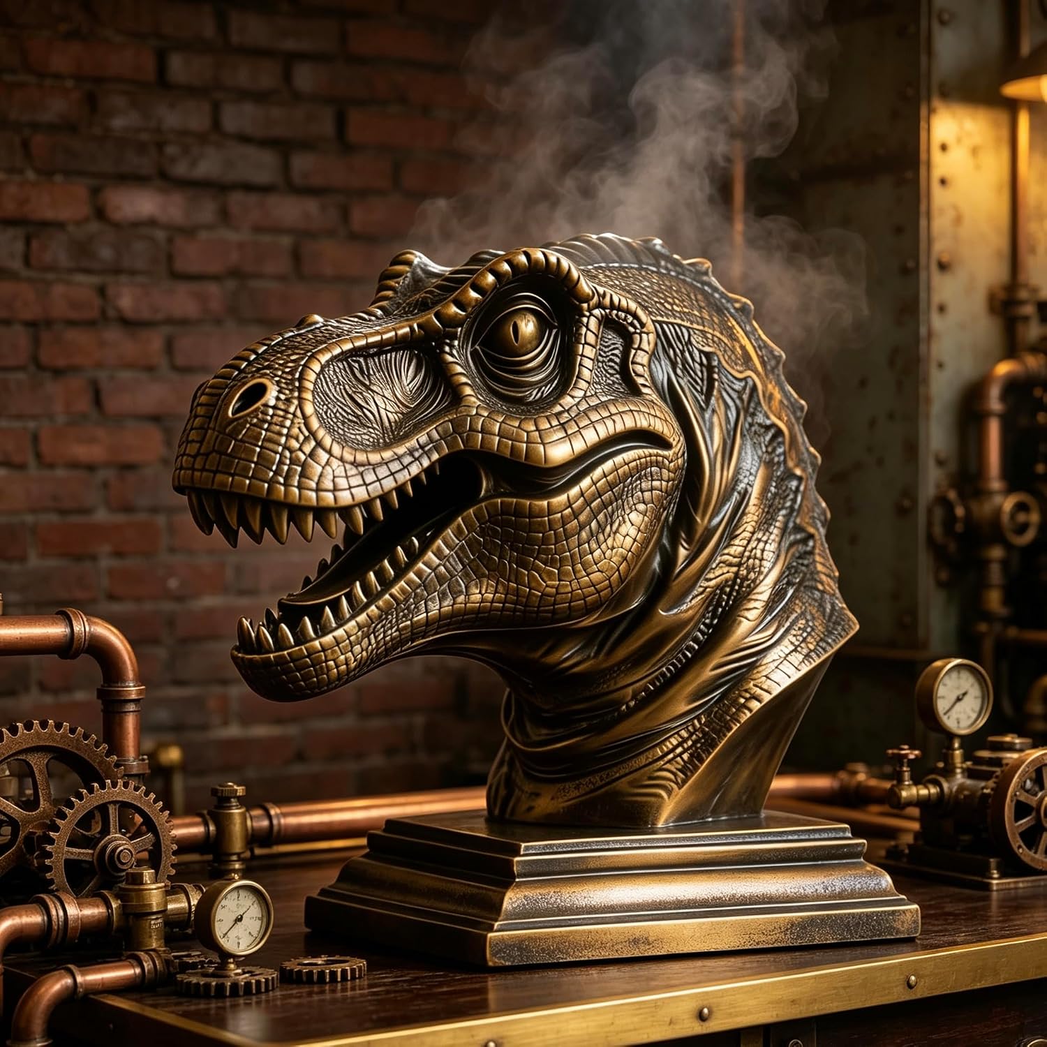 XINDAM Resin Tyrannosaurus Rex Dinosaur Head Bust Statue Decorative Home & Office Resin Figurines Home Office Display Craft Living Room Decor Ornaments for Tabletop Bronze