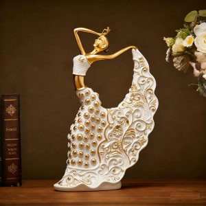 XINDAM Elegant Peacock Art Figurine Dancer Statue Decorative Home & Office Figurines Home Office Display Craft Living Room Decor Ornaments for Tabletop White and Gold