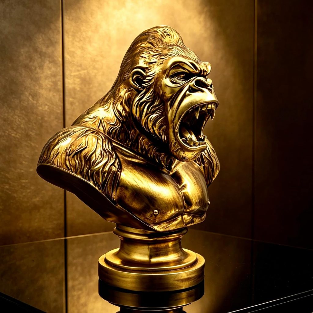 XINDAM Strong Gorilla Figurine Orangutan Animal Statue Decorative Home & Office Figurines Home Office Display Craft Living Room Decor Ornaments for Tabletop Vintage Gold