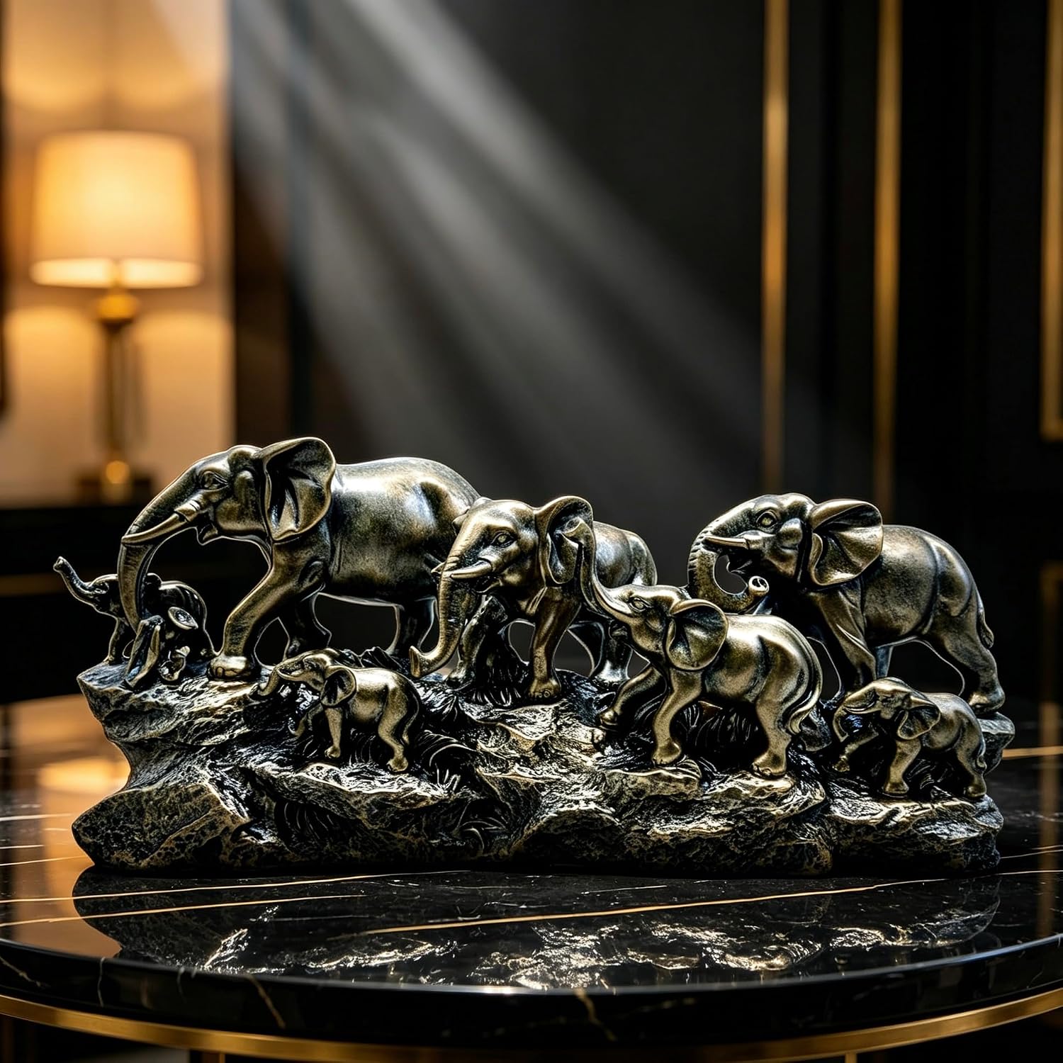 XINDAM 14 INCH Elephant Statue Elephants Family Figurine Decorative Home & Office Figurines Home Office Display Craft Living Room Decor Ornaments for Tabletop Bronze Finish