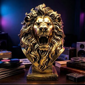 XINDAM 12 INCH Lion Bust Statue Lions Head Figurine Decorative Home & Office Figurines Home Office Display Craft Living Room Decor Ornaments for Tabletop Bronze