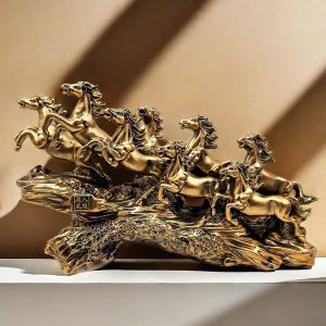 XINDAM 8 Chinese Feng Shui Horses Running Horse Statue Frgurines Decorative Home & Office Figurines Home Office Display Craft Living Room Decor Ornaments for Tabletop (Bronze)