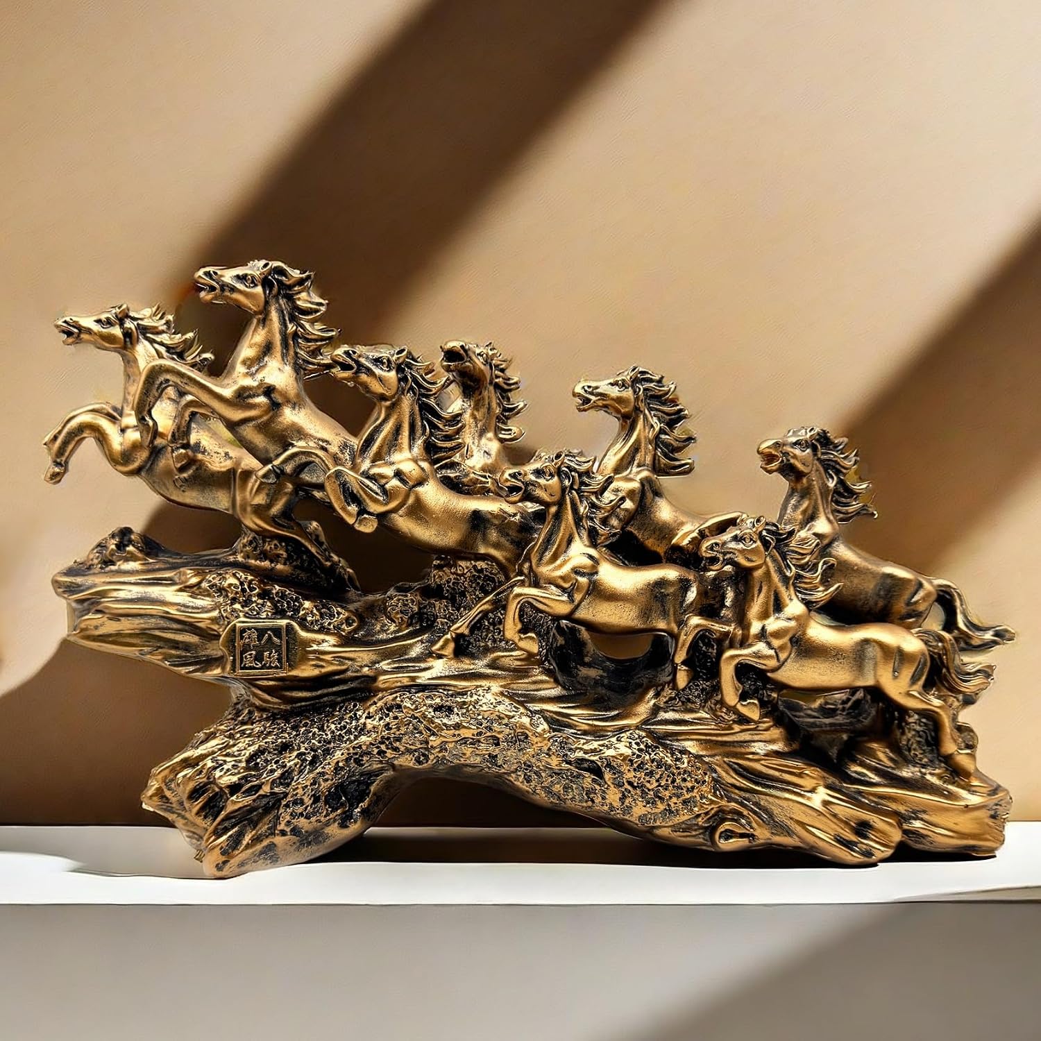 XINDAM 8 Chinese Feng Shui Horses Running Horse Statue Frgurines Decorative Home & Office Figurines Home Office Display Craft Living Room Decor Ornaments for Tabletop (Bronze)
