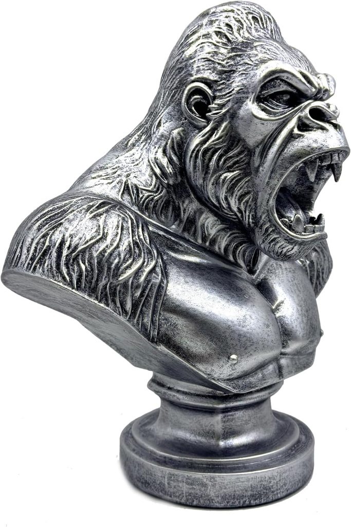XINDAM Strong Gorilla Figurine Orangutan Animal Statue Decorative Home & Office Figurines Home Office Display Craft Living Room Decor Ornaments for Tabletop Vintage Silver